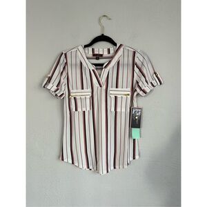50TH Street Woman  White/ Pink Striped Short Sleeve B- Neck Blouse, Size…